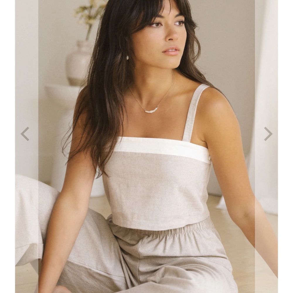 Beige and White Women's Top